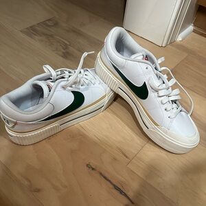 Nike Women's Court Legacy Lift Platform Shoes (Green and Gold)